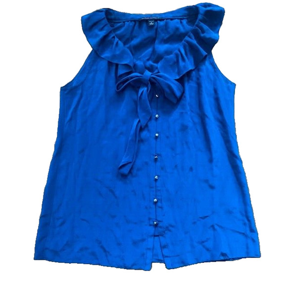 Banana Republic Blouse Womens Petite Small Blue 100% Silk Sleeveless Button Up - Picture 1 of 6